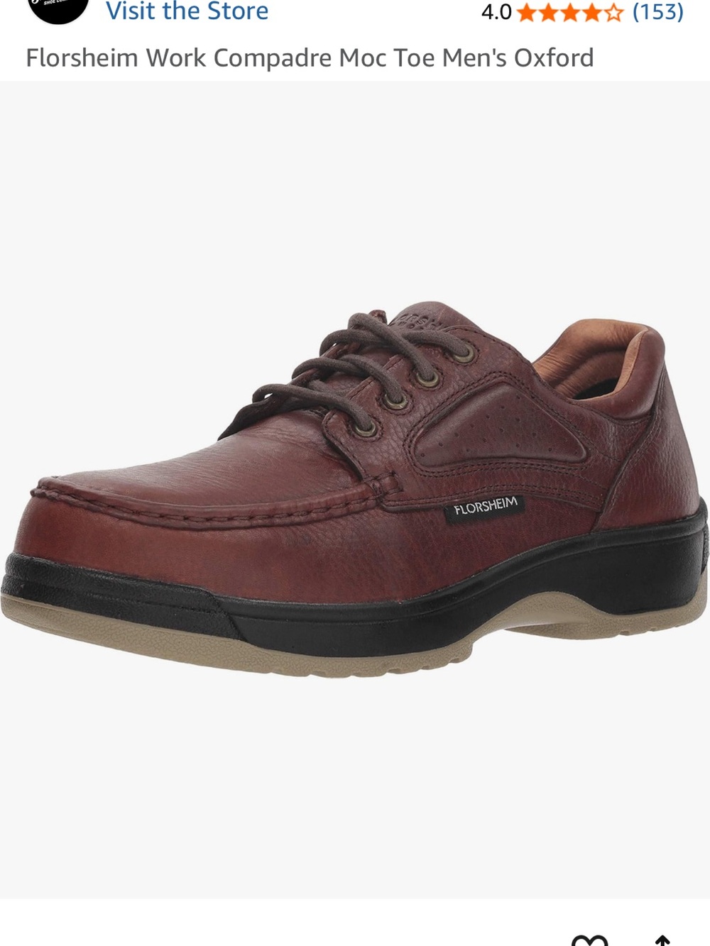 Florsheim Men's Brown Leather Moc Toe Oxford with Black Sole